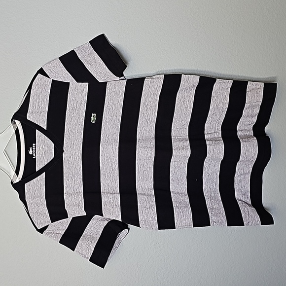 Lacoste size 4 medium Casual V neck Chunky Striped Short Sleeve Tee - Picture 1 of 6
